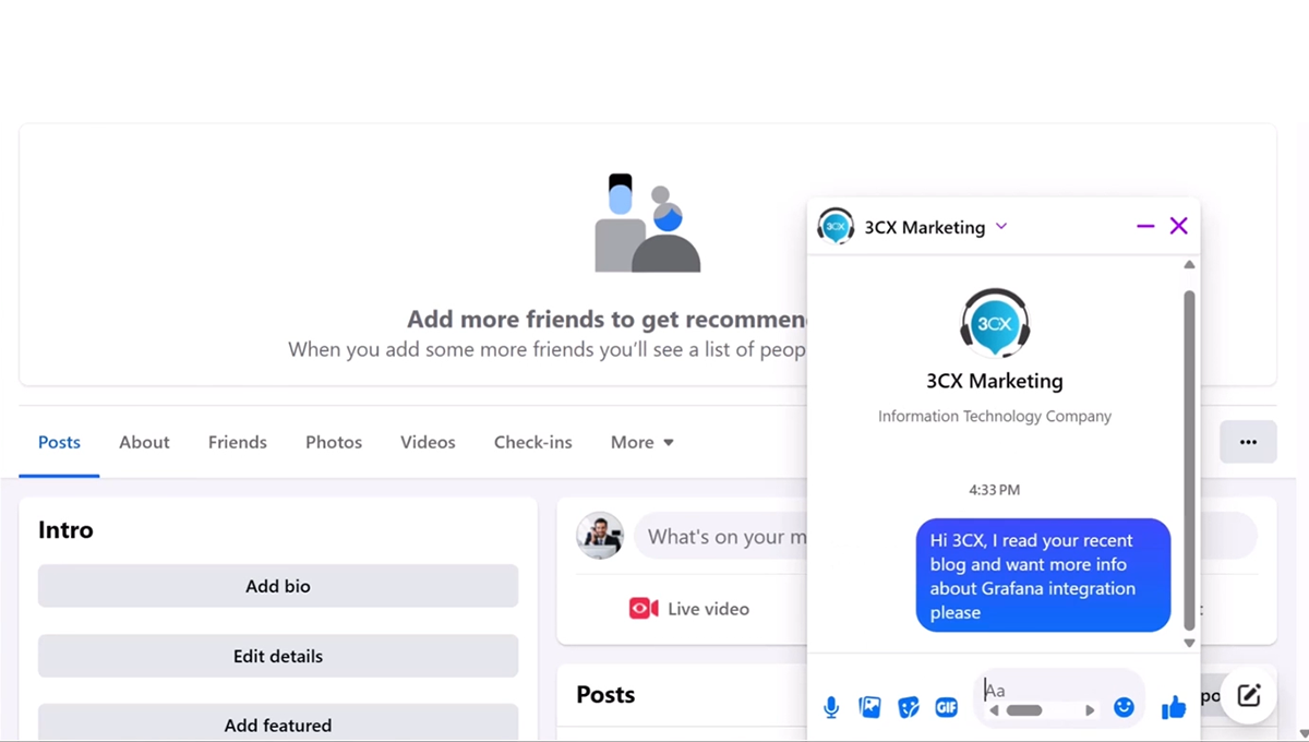 3CX facebook page chat