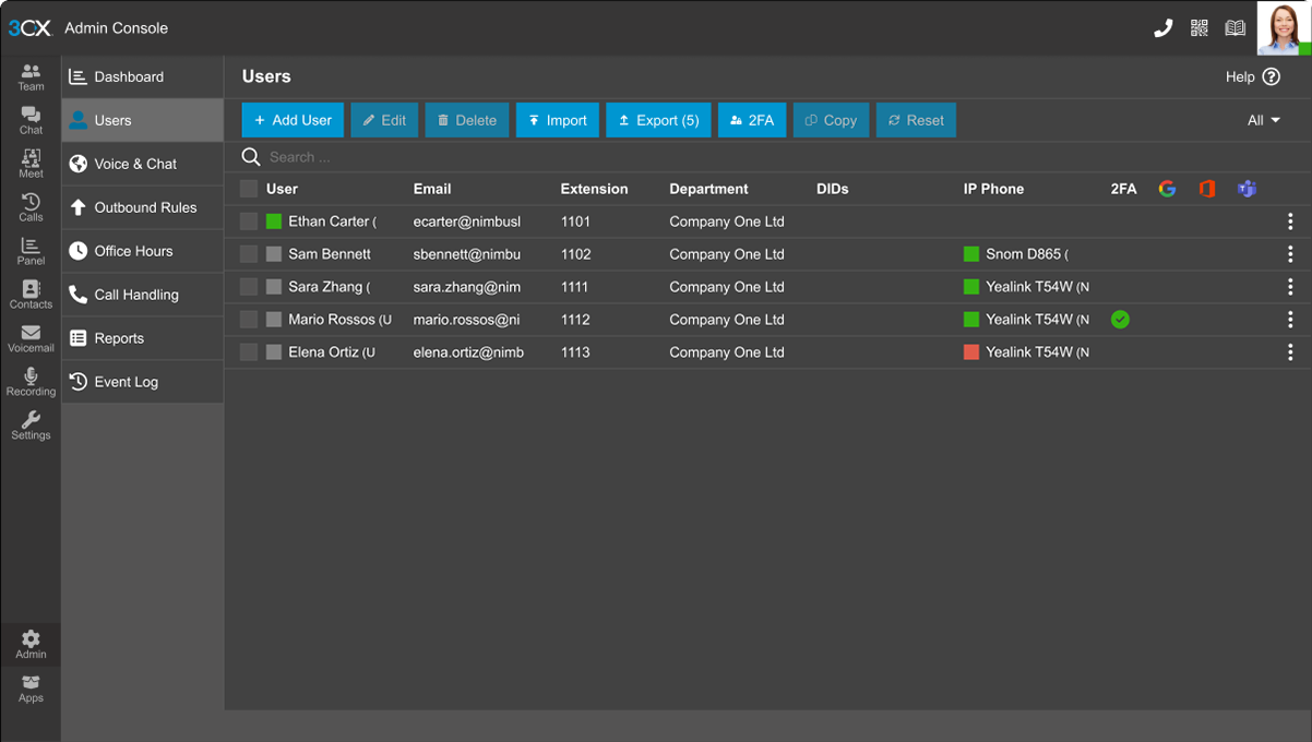3CX multi-tenant - users