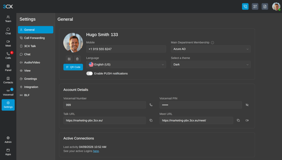 3cx phone system settings