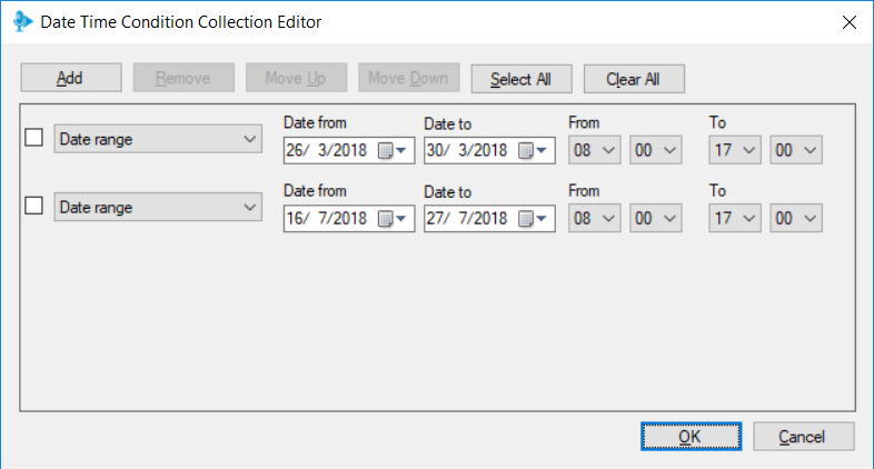 3CX Call Flow Designer’daki Tarih ve Saat editörü